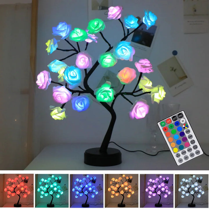 RGB Rose Flower Tree Lights 24LED USB Battery Table Lamp Fairy Night Light Home Party Christmas Wedding Bedroom Decoration Gift | Kalsten