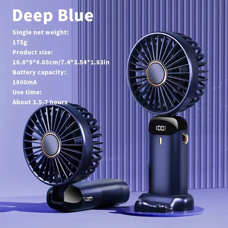 USB Handheld Mini Fan Foldable Portable Neck Hanging Fans 5 Speed USB Rechargeable Fan with Phone Stand and Display Screen | Kalsten