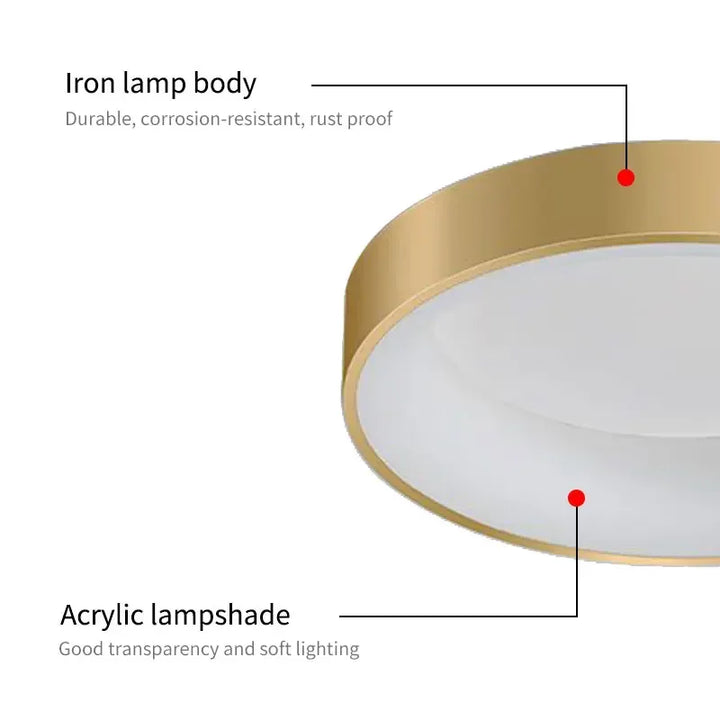Modern LED Ceiling Light – Dimmable Gold Surface-Mounted Lamp for Master Bedroom, Study, Balcony, and Corridor | Kalsten