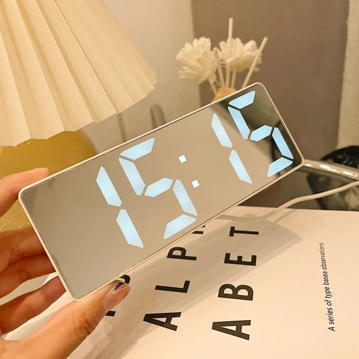 Modern Electronic Mirror Alarm Clock with LED Display, Alarm Function and Temperature Display – Stylish Digital Clock for Bedroom and Office | Kalsten