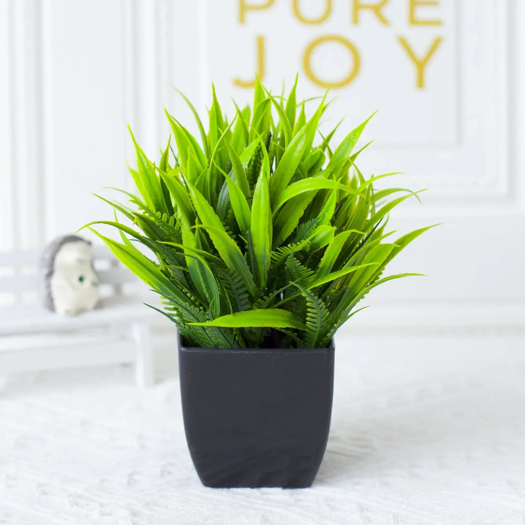 Kalsten | Leafora Artificial Eucalyptus Plant in Black Pot | Mini Decorative Plant | For Table, Bathroom & Office