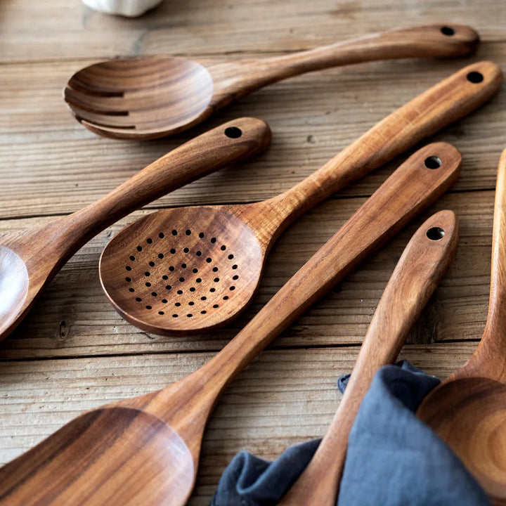 Natural Teak Wood Kitchen Utensil Set