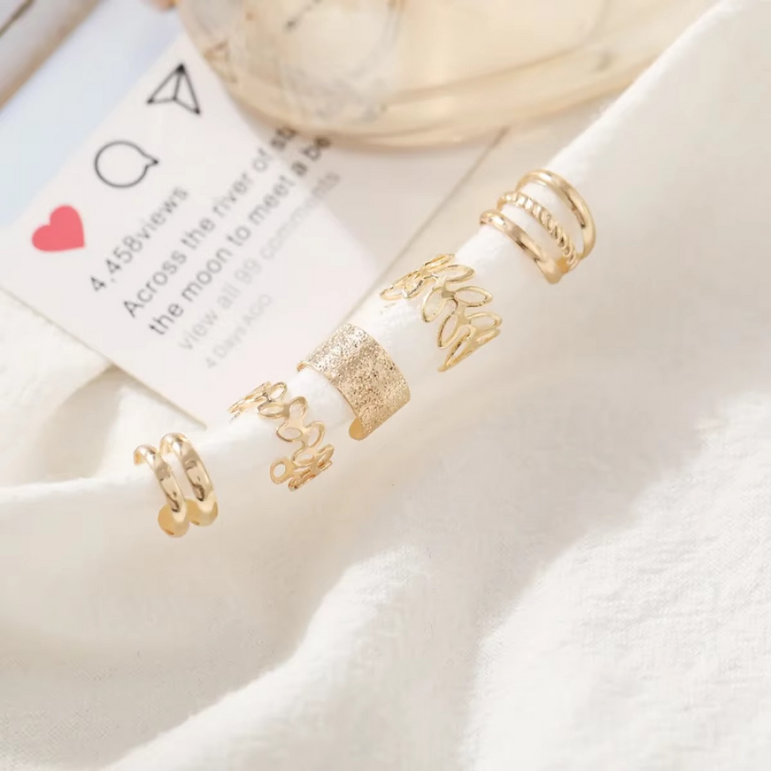 Kalsten | Elegant Gold Leaf Clip-On Ear Cuff Set for Women