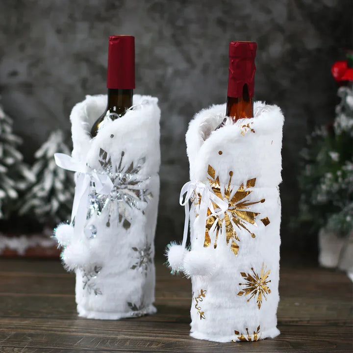 Christmas bottle cover with fur collar – festive cover for wine bottles, gnome decoration for Christmas, perfect as gift wrapping | Kalsten