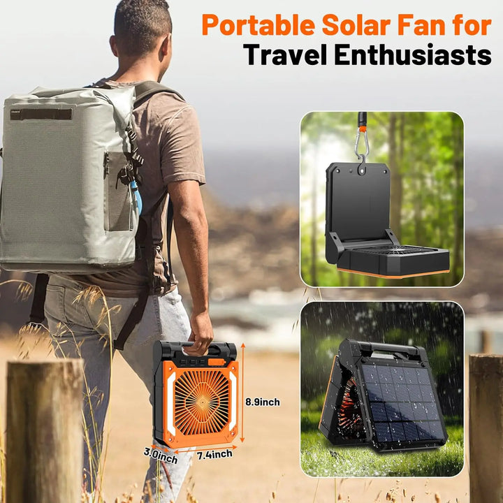 20000mAh Portable Electric Fan with LED Light — USB, Solar & Car Charging for Camping | Kalsten