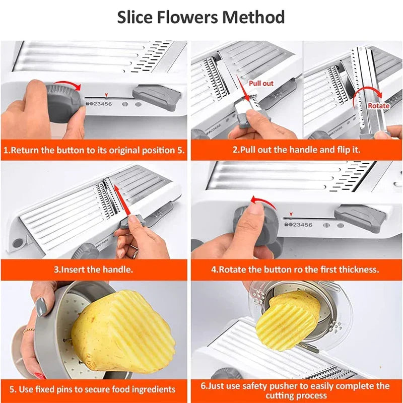 Kalsten | SchnittMeister 18-in-1 Mandoline Vegetable Slicer | Adjustable & Stainless Steel Blades | For Slices, Strips & Julienne | Safe & Versatile
