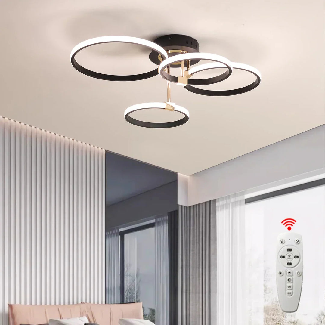 Modern LED Ceiling Chandelier – Dimmable Light with Remote & App Control, Gold/Chrome/Black Finish, for Living Room & Bedroom | Kalsten