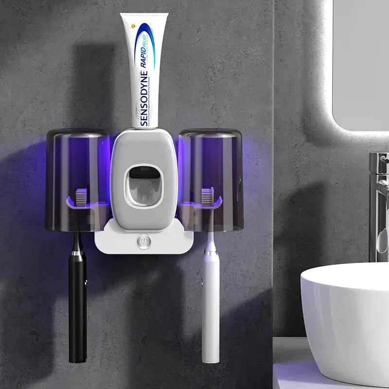 Kalsten | UV Toothbrush Holder PureBrush UV | Sterilization with UV Light | Automatic Toothpaste Dispenser | Wall Mounting Without Drilling
