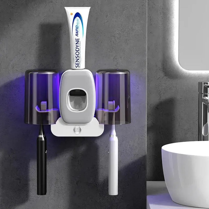 Kalsten | UV Toothbrush Holder PureBrush UV | Sterilization with UV Light | Automatic Toothpaste Dispenser | Wall Mounting Without Drilling