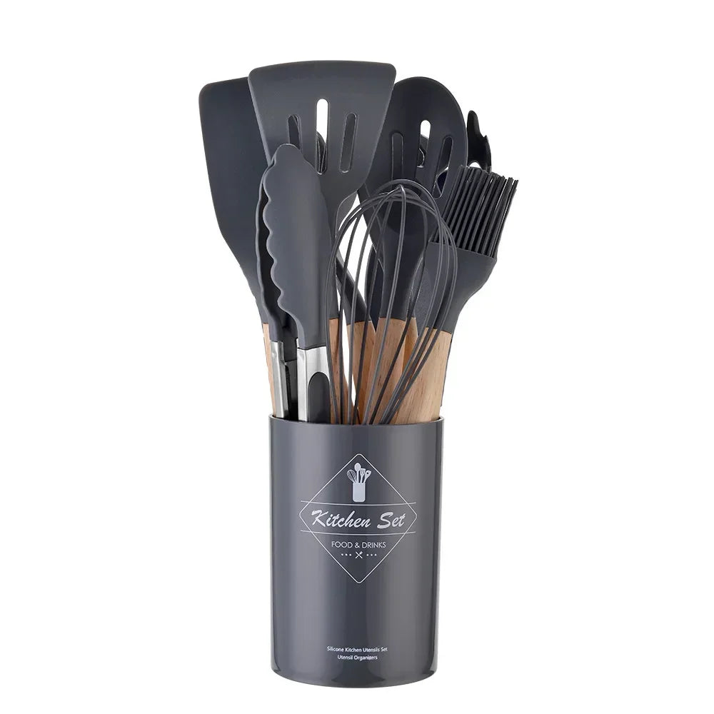 ChefEase – 12-piece Silicone Cooking Utensils Set with Wooden Handles | Kalsten