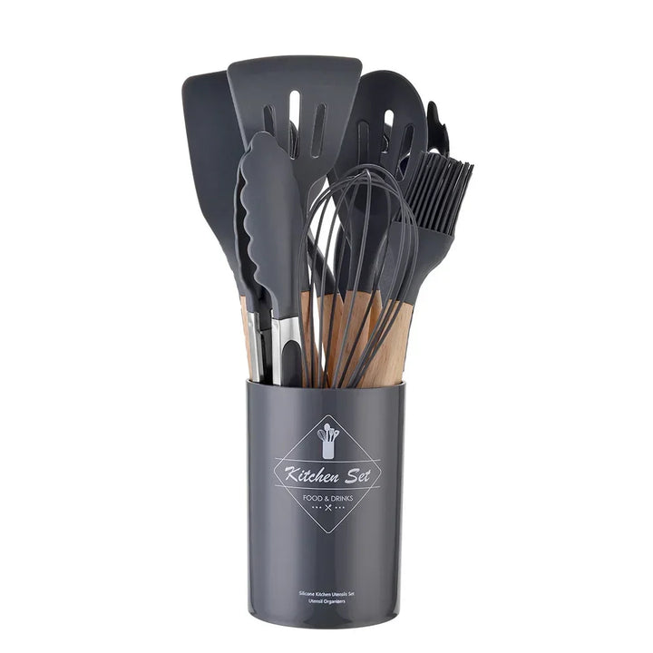 ChefEase – 12-piece Silicone Cooking Utensils Set with Wooden Handles | Kalsten