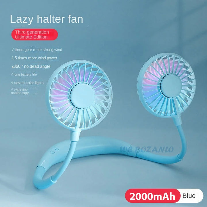 USB Portable Hands-Free Neck Fan - Rechargeable Mini Sports Fan, 3-Speed Adjustable Dual Fan for Home Office & Outdoor Use | Kalsten