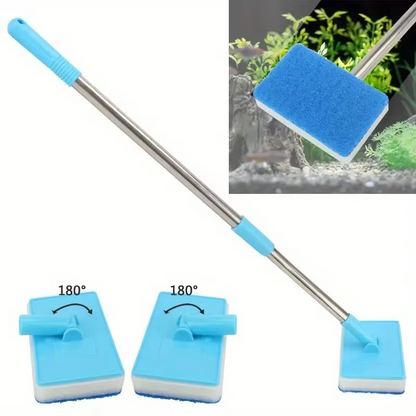BowLift | Extendable Aquarium Cleaner with 180° Adjustable Double-Sided Sponge