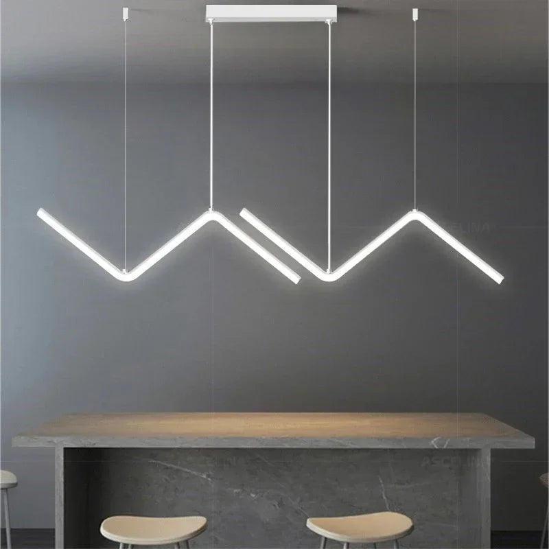 Modern LED Pendant Light – Nordic Gold Chandelier for Kitchen, Dining Room, and Restaurant, Z-Shape Design with Remote Control | Kalsten