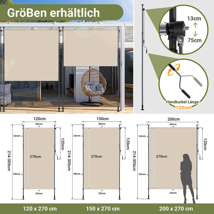 Klemm awning vertical awning with hand crank without drilling | Kalsten