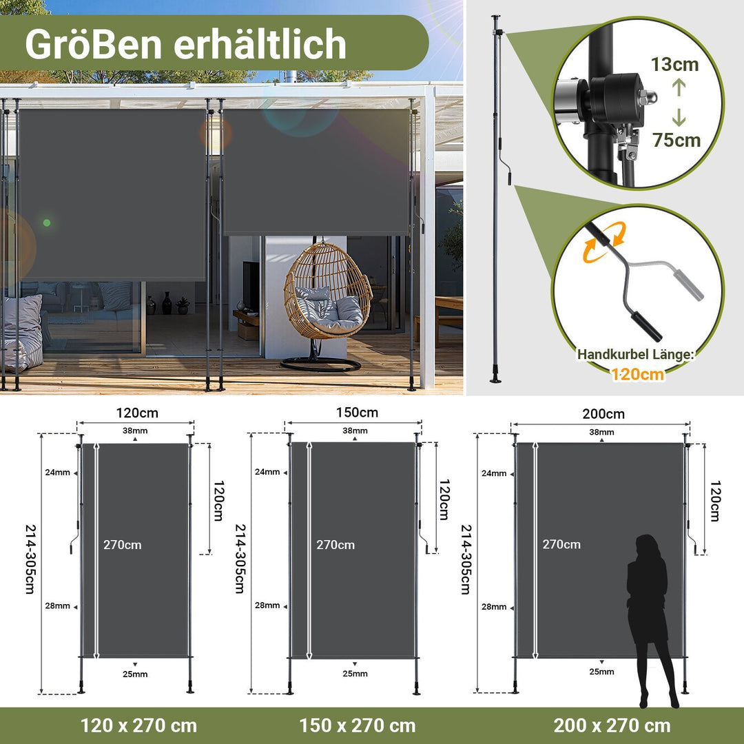 Klemm awning vertical awning with hand crank without drilling | Kalsten