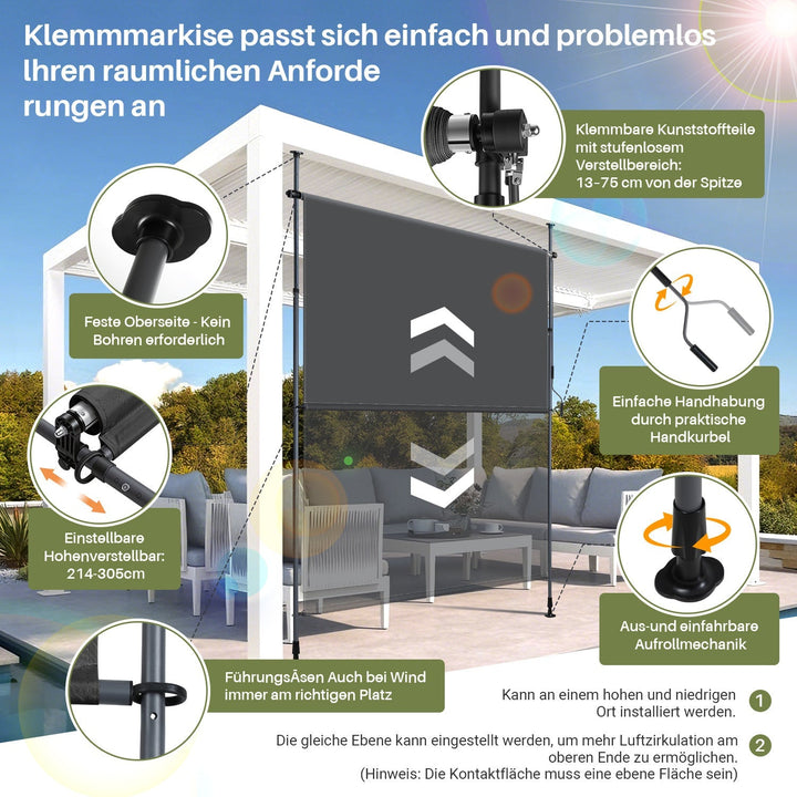 Klemm awning vertical awning with hand crank without drilling | Kalsten