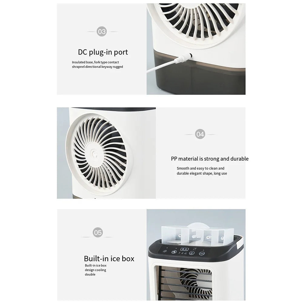 USB Portable Mini Air Conditioner Fan – 3-Speed Desktop Cooling Fan with LED Night Light, Air Cooler for Home, Office, and Camping | Kalsten