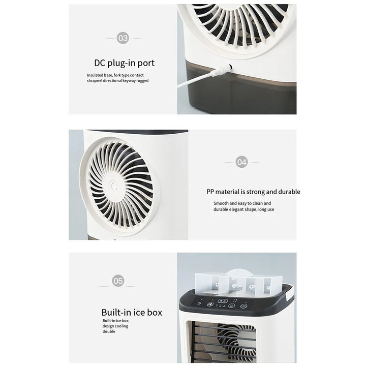 USB Portable Mini Air Conditioner Fan – 3-Speed Desktop Cooling Fan with LED Night Light, Air Cooler for Home, Office, and Camping | Kalsten