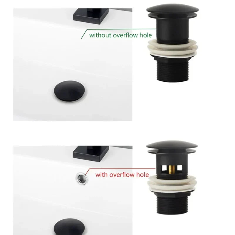 Drain Screw with Push-Down Pop-Up – Brass | 11 Colors | With or Without Overflow Skanto