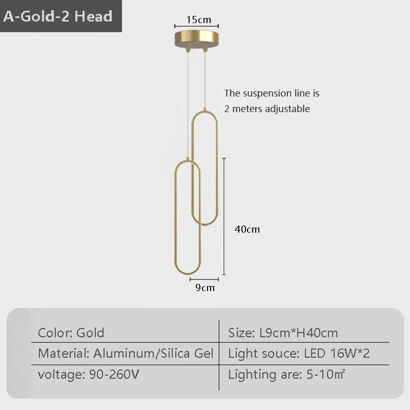 Modern LED Pendant Light – Black and Gold Hanging Lamp for Bedroom, Living Room, and Dining Room – Stylish Indoor Ceiling Light Fixture | Kalsten