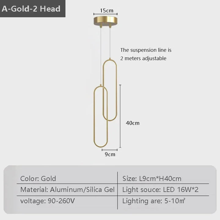 Modern LED Pendant Light – Black and Gold Hanging Lamp for Bedroom, Living Room, and Dining Room – Stylish Indoor Ceiling Light Fixture | Kalsten