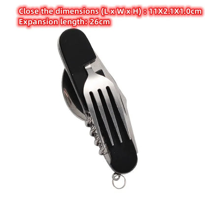 Skanto | 4-in-1 Outdoor Cutlery Set Camplico | Folding Spoon, Fork, Knife & Bottle Opener | Stainless Steel & Compact | For Camping & Travel