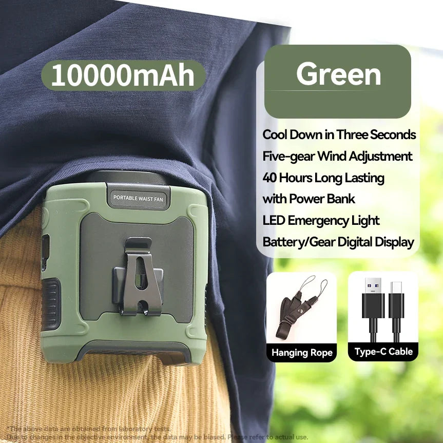 Portable Waist Fan – Hanging Neck Fan with Power Bank, Strong Wind, LED Lighting for Sports, Courier, Outdoor Work | Kalsten