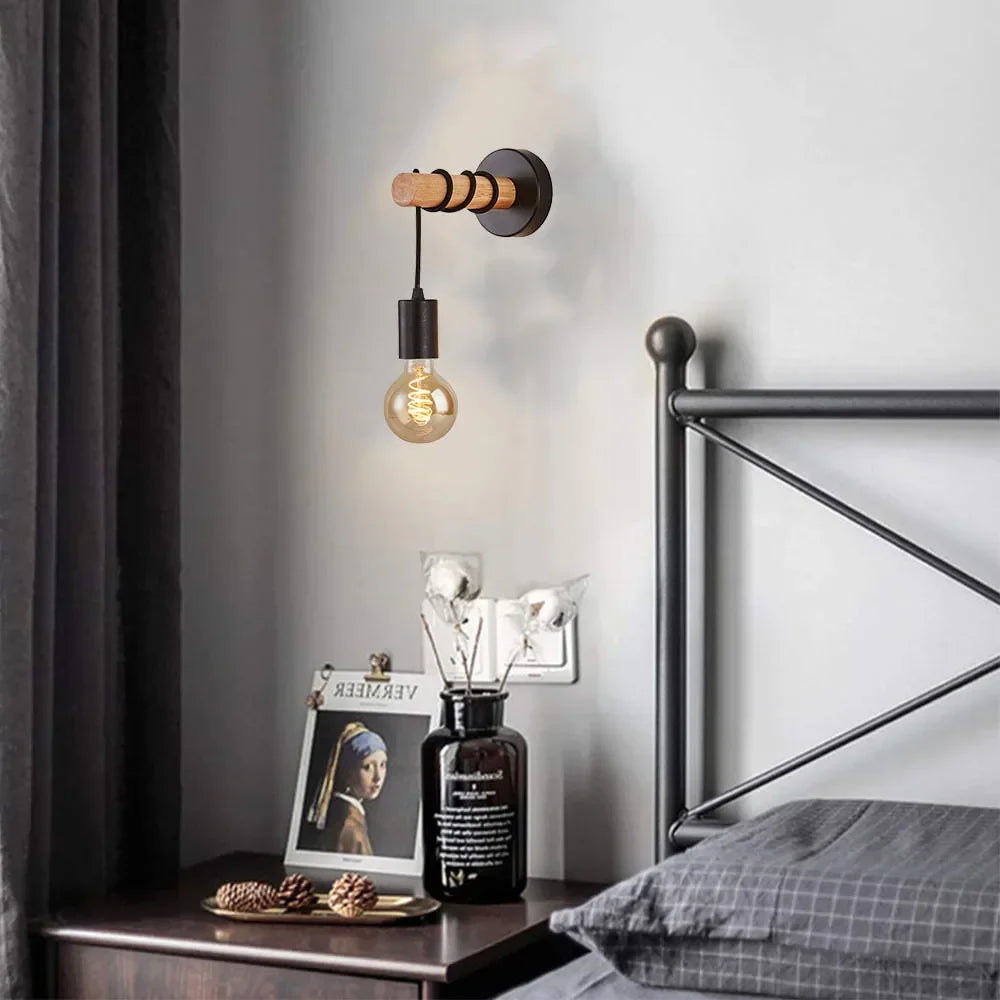 Modern Minimalist E27 Wood Wall Light – LED Wall Sconce for Bedroom, Kitchen, Dining Room, and Stairway, Indoor & Outdoor Home Lighting | Kalsten