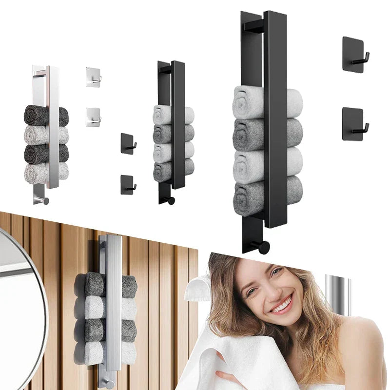 Modern Self-Adhesive Towel Rack - in Silver and Black Kalsten