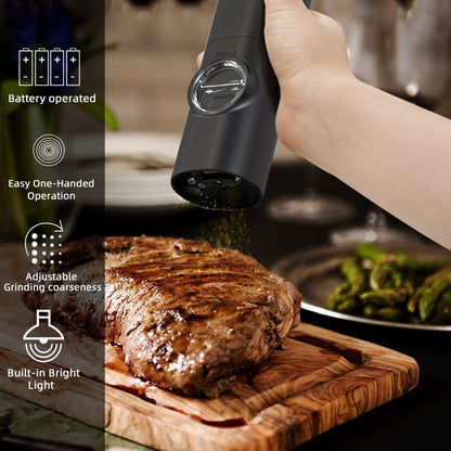 Skanto | Electric Automatic Pepper and Salt Grinder with LED Light and Adjustable Grind - Perfect for Kitchen or Restaurant