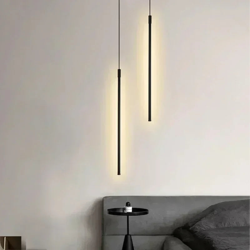 Modern LED Long Pendant Light for Dining Room, Bedroom & Living Room – Touch Switch, Aluminum Hanging Lamp, White & Black Lampshade | Kalsten
