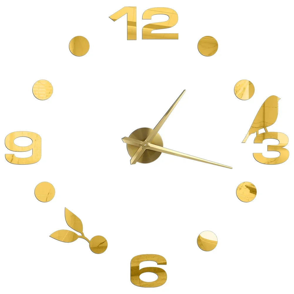 Large Wall Clock DIY 3D Self-adhesive Mirror Acrylic Wall Clock for Kitchen Dining Room Living Room Creative Home Decor | Karnz