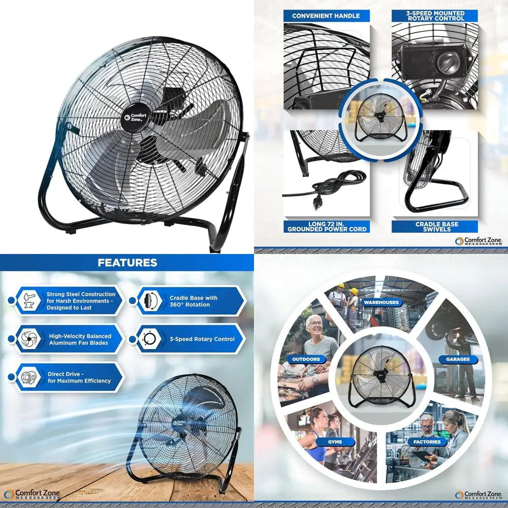 18-Inch Industrial High-Velocity Floor Fan – 3-Speed Adjustable Tilt with Carry Handle for Workshop & Home Use | Kalsten