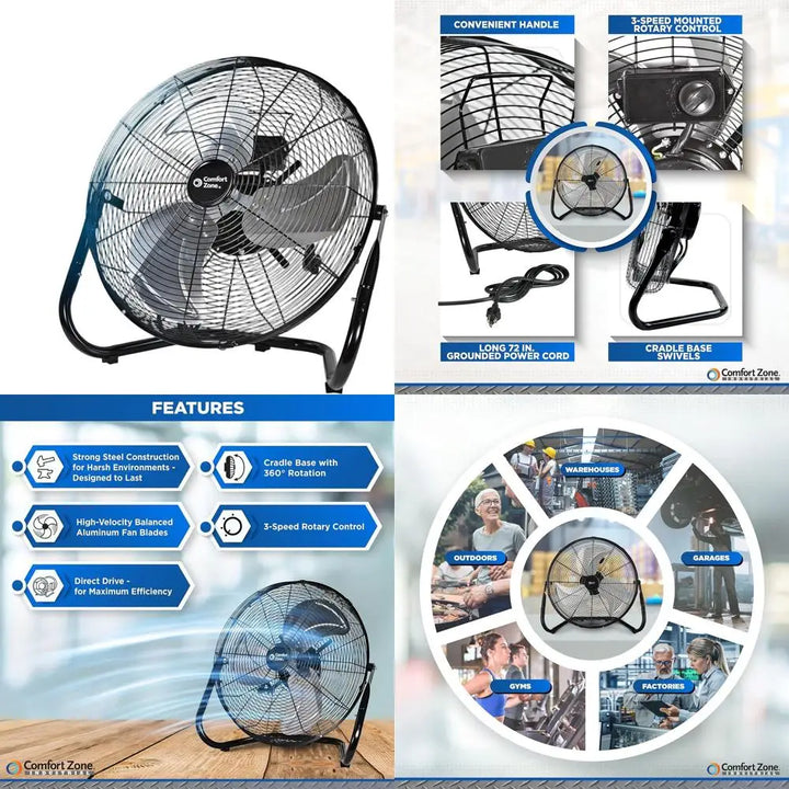 18-Inch Industrial High-Velocity Floor Fan – 3-Speed Adjustable Tilt with Carry Handle for Workshop & Home Use | Kalsten