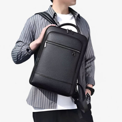BowLift | Elegant leather rucksack for men/women with USB port for laptop and everyday use, 15.6 inch, black