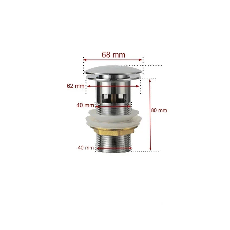 Drain Screw with Push-Down Pop-Up – Brass | 11 Colors | With or Without Overflow Skanto
