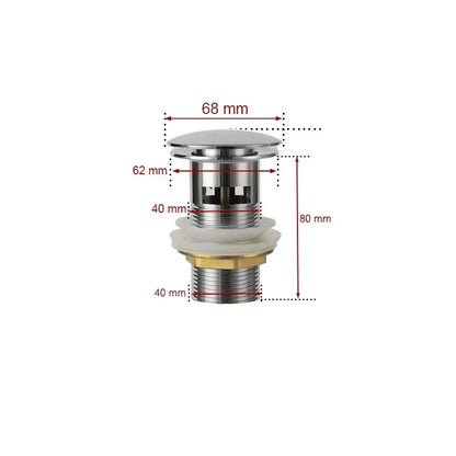 Drain Screw with Push-Down Pop-Up – Brass | 11 Colors | With or Without Overflow Skanto