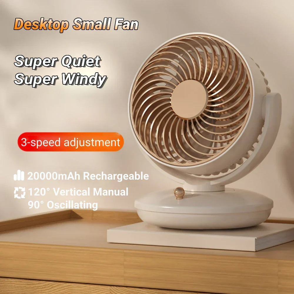 Kalsten | BreezeLoop Table Fan with 360° Rotation | USB Fan with 3 Speeds & Battery | Quiet & Compact | For Office, Bedroom & Home