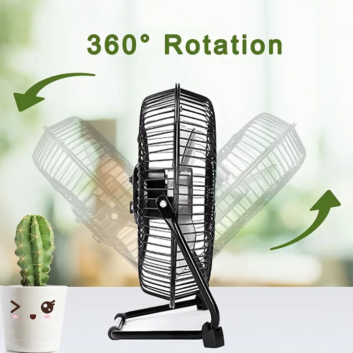 4/6/8 Inch Desktop Portable USB Electric Fan – 2-Speed Adjustable Mini Desk Fan with 4 Blades & 360° Rotation for Strong Airflow | Kalsten