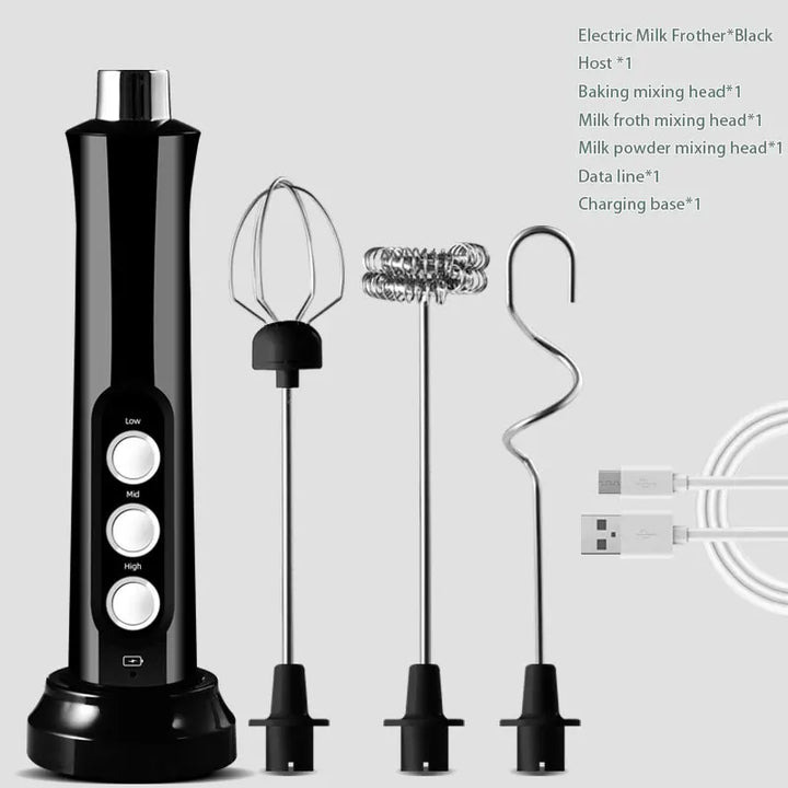Kalsten | 3 In 1 Electric Milk Frother Rechargeable Milk Frother Handheld Frothing Device High Speeds Milk Frother Drink Mixer Coffee