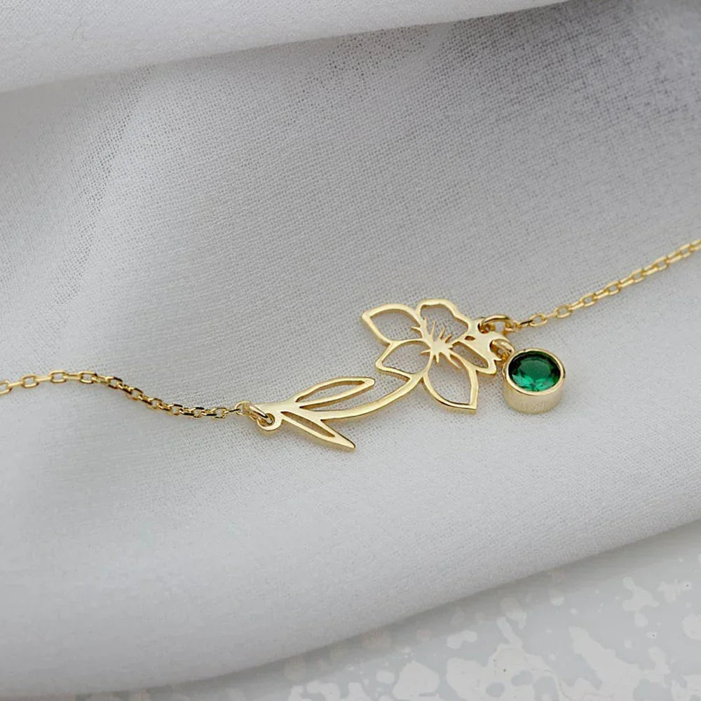 Kalsten | Dainty Birth Flower & Birthstone Chain Bracelet
