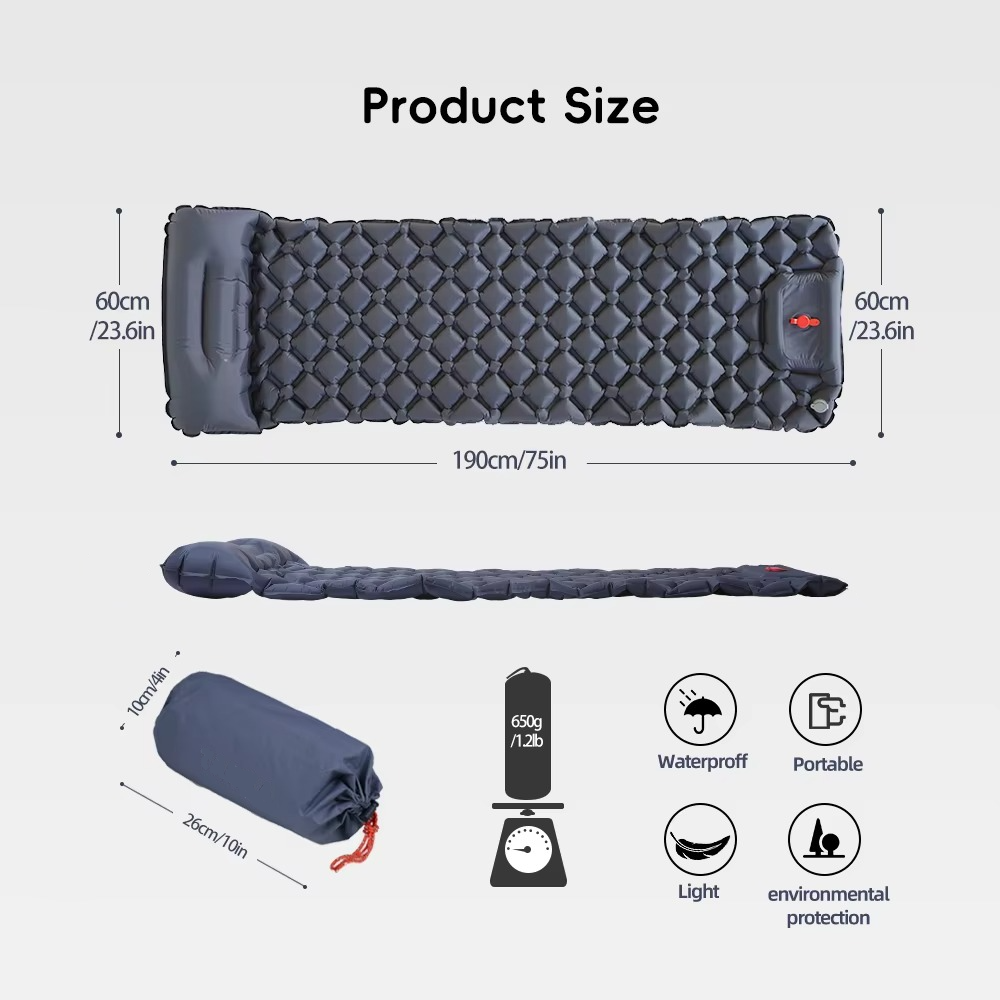 Kalsten | Inflatable Camping Sleeping Pad with Built-in Pillow Self-Inflating Air Cushion for Hiking and Outdoor Travel