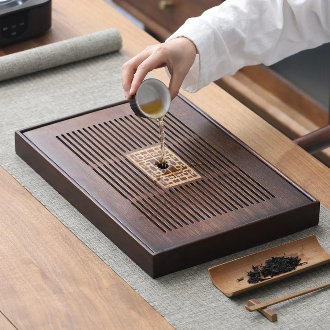 Kalsten | Chinese Tea Tray with Water Storage Box Durable Simple Drainage Type Plate Tea Serving Tray for Teahouse Home Household Office