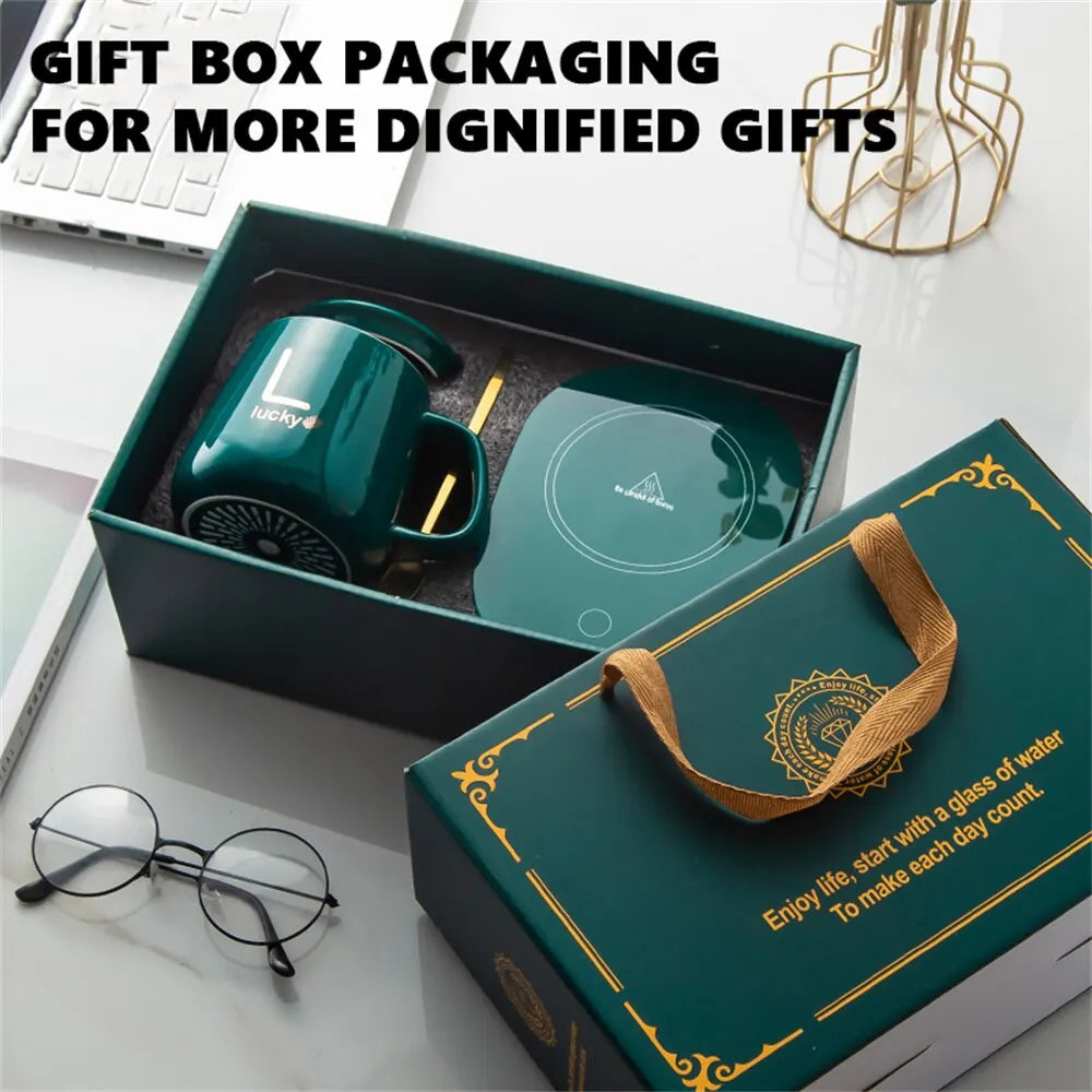 BowLift | Smart Ceramic Mug Heater Cup Coaster Warmer Thermostat Coffee Heating Electric Mug Set Milk Tea Heating Water Home Office Gift