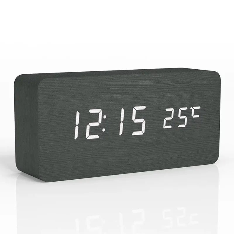 Wood Digital Alarm Clock – LED Display