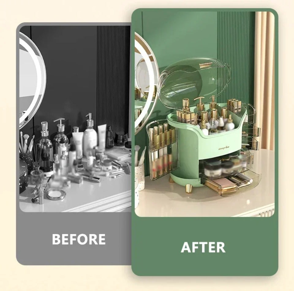 Luxury Transparent Makeup Organizer with Rotating Doors and Drawers | Kalsten