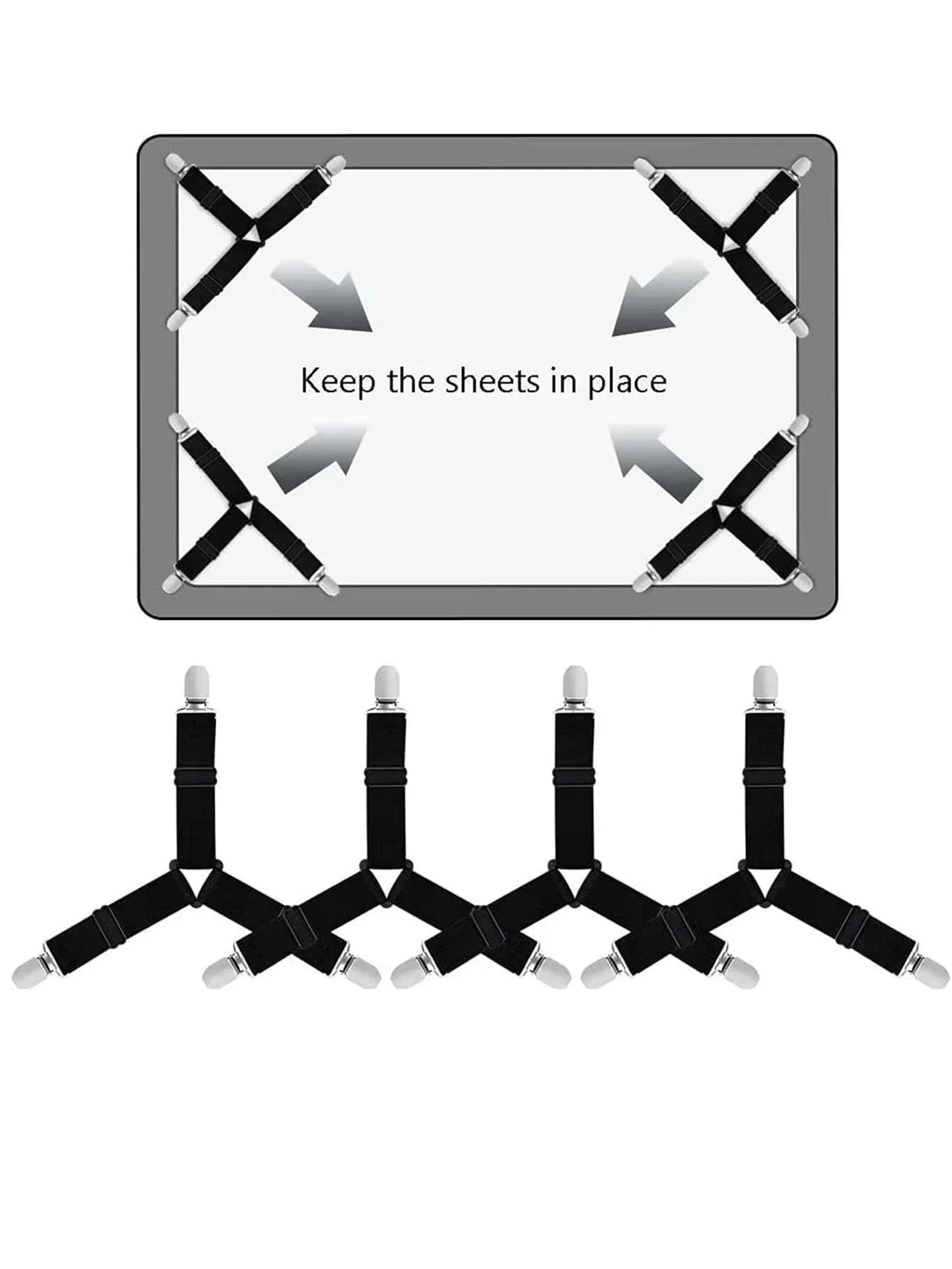 Kalsten | GRIPFIX Fitted Sheet Holder Set | 4-Pack Triangular Bed Sheet Straps | Adjustable & Non-slip – For Mattresses, Table Covers & Covers