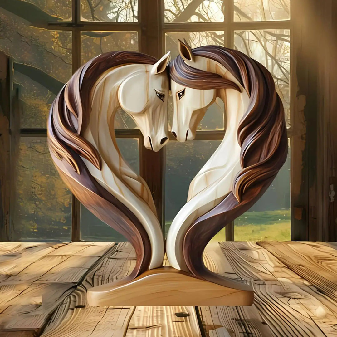 Kalsten | Equora Horse Sculpture | Horse Sculpture Wood | 2D Design in Embrace Pose | Decoration for Living Room, Office & Children's Room