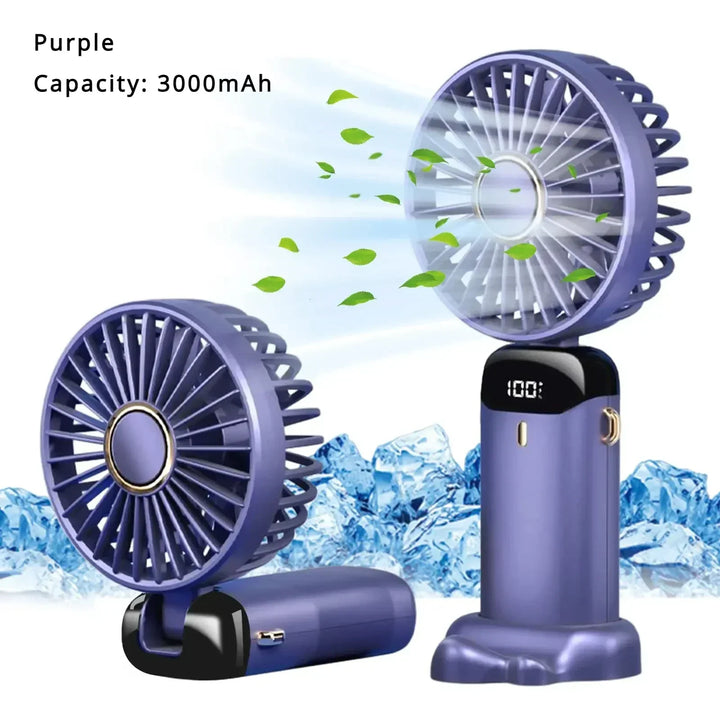 5000mAh Handheld Mini Fan – Wireless USB Rechargeable Portable Fan with Digital Display, Phone Holder, 5-Speed Foldable Neck Hanging Fan | Kalsten